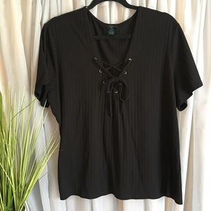 Black front lace up top